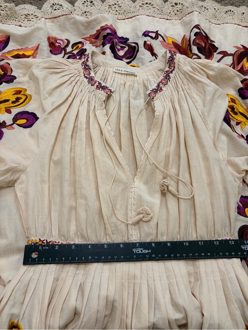 Ulla Johnson Bohemian Embroidered Floral Midi Linen Cotton Dress, Women's Size 2 - Picture 12 of 13